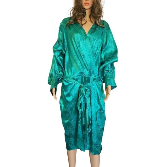 City Chic Polyester Amalia Dress XXL 24 Greenstone Palm Print V-Neck Long Sleeve - Picture 3 of 16